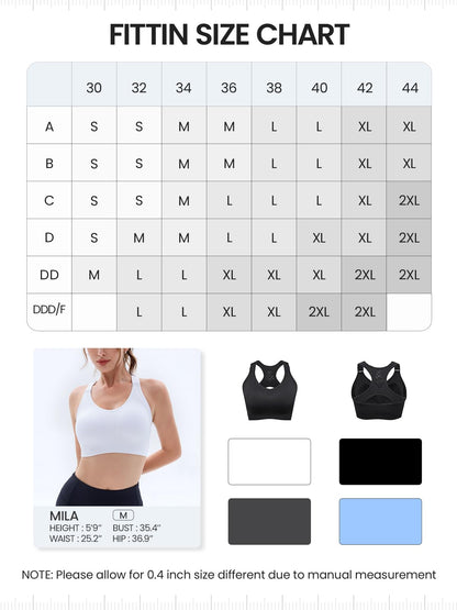 FITTIN Adjustable Sports Bras for Women: Padded Racerback Seamless Workout Yoga Bras