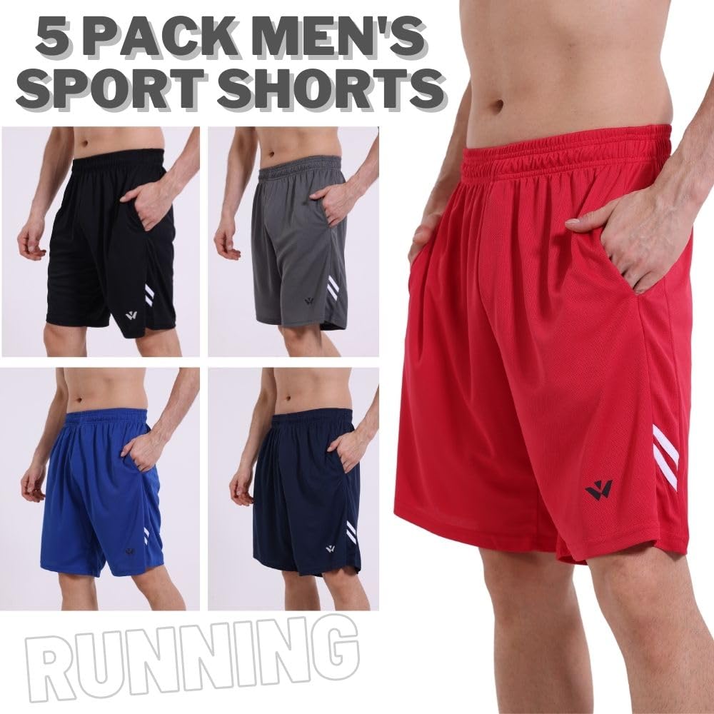 fovdtaa 5 Pack Mens Sports Shorts Men's Athletic Shorts with Pockets and Elastic Waistband, Quick Dry Workout Shorts for Men Running Trousers