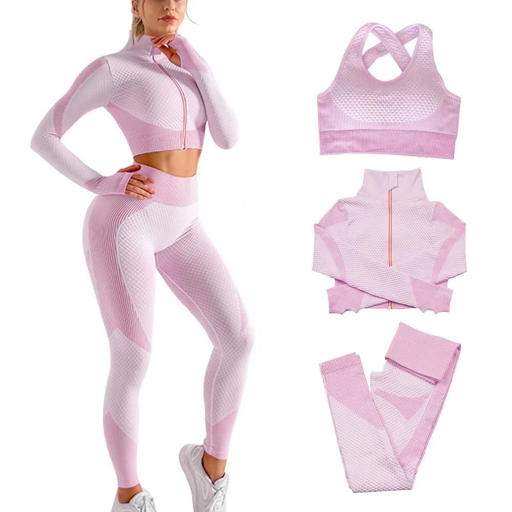 Veriliss Women's 3pcs Gym Tracksuit Sweatsuit Women's Activewear Sets 2024 Sport Yoga Fitness Clothing Ladies Workout Outfit Sportsuits for Running Jogging