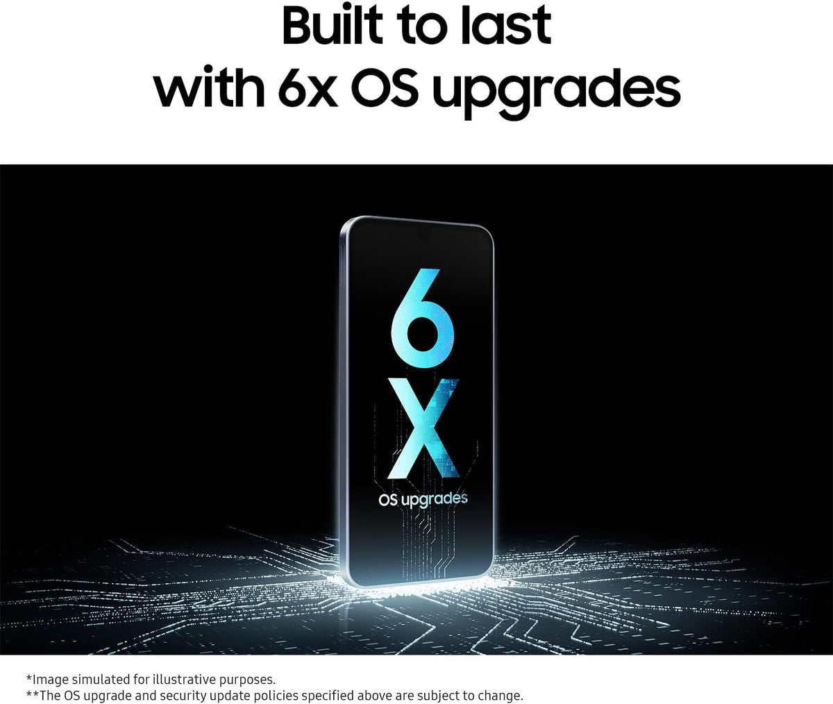 Samsung Galaxy A16 smartphone with blue 6 icon on dark screen.