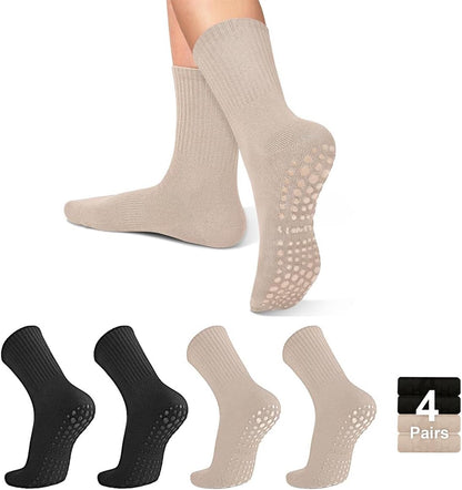 ZANZER Pilates Yoga Socks with Grips for Women,Non-Slip Yoga Crew Socks for Sport,Hospital,Ballet,Barre,Dance,Barefoot,Workout Anti-Skid Athletic Socks