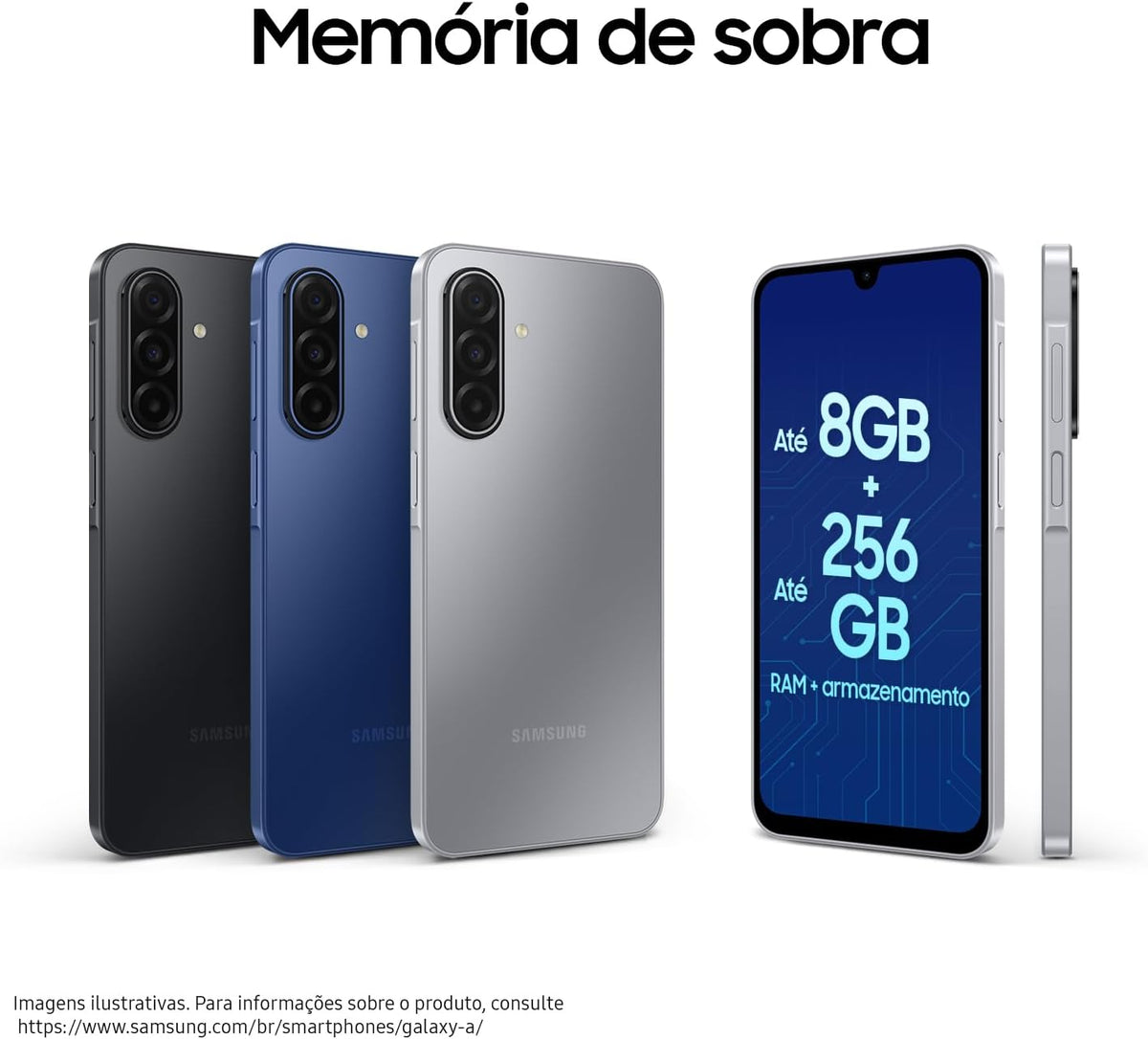 Set of four Samsung smartphones in black, blue, and gray with side view