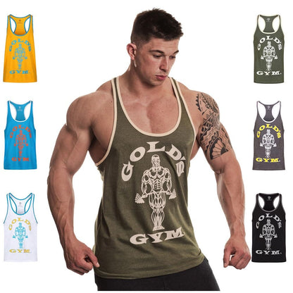 Gold's Gym GGVST004 Men's Training Sports Fitness Tank Top Muscle Joe Contrast Stringer Vest