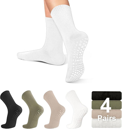 ZANZER Pilates Yoga Socks with Grips for Women,Non-Slip Yoga Crew Socks for Sport,Hospital,Ballet,Barre,Dance,Barefoot,Workout Anti-Skid Athletic Socks