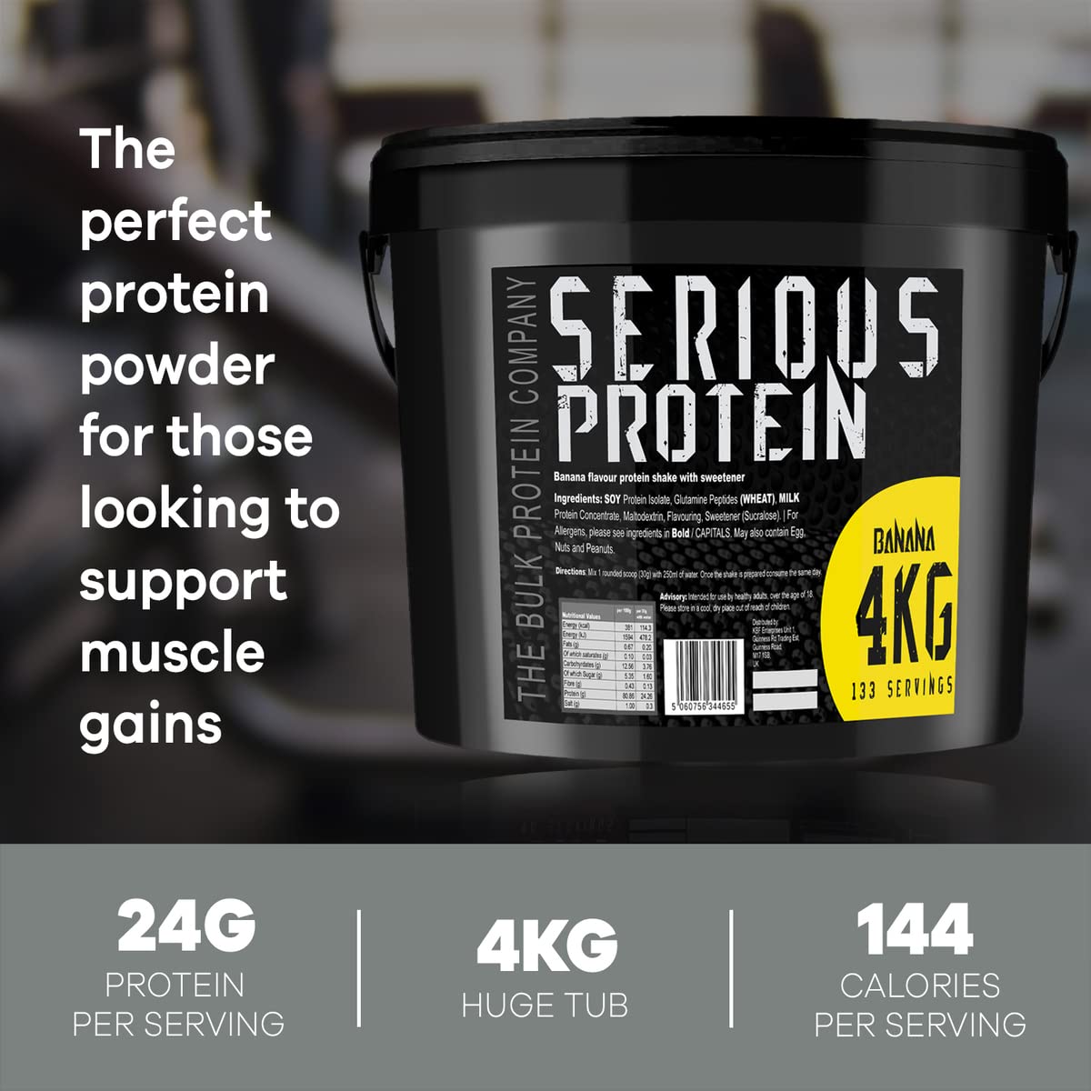 SERIOUS PROTEIN – Protein Powder – 4kg – Low Carb – Supports Lean Muscle Growth – Recovery Supplement - The Bulk Protein Company - 133 Servings (Salted Caramel)