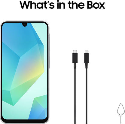 Samsung Galaxy A16 smartphone with box contents: two charging cables.
