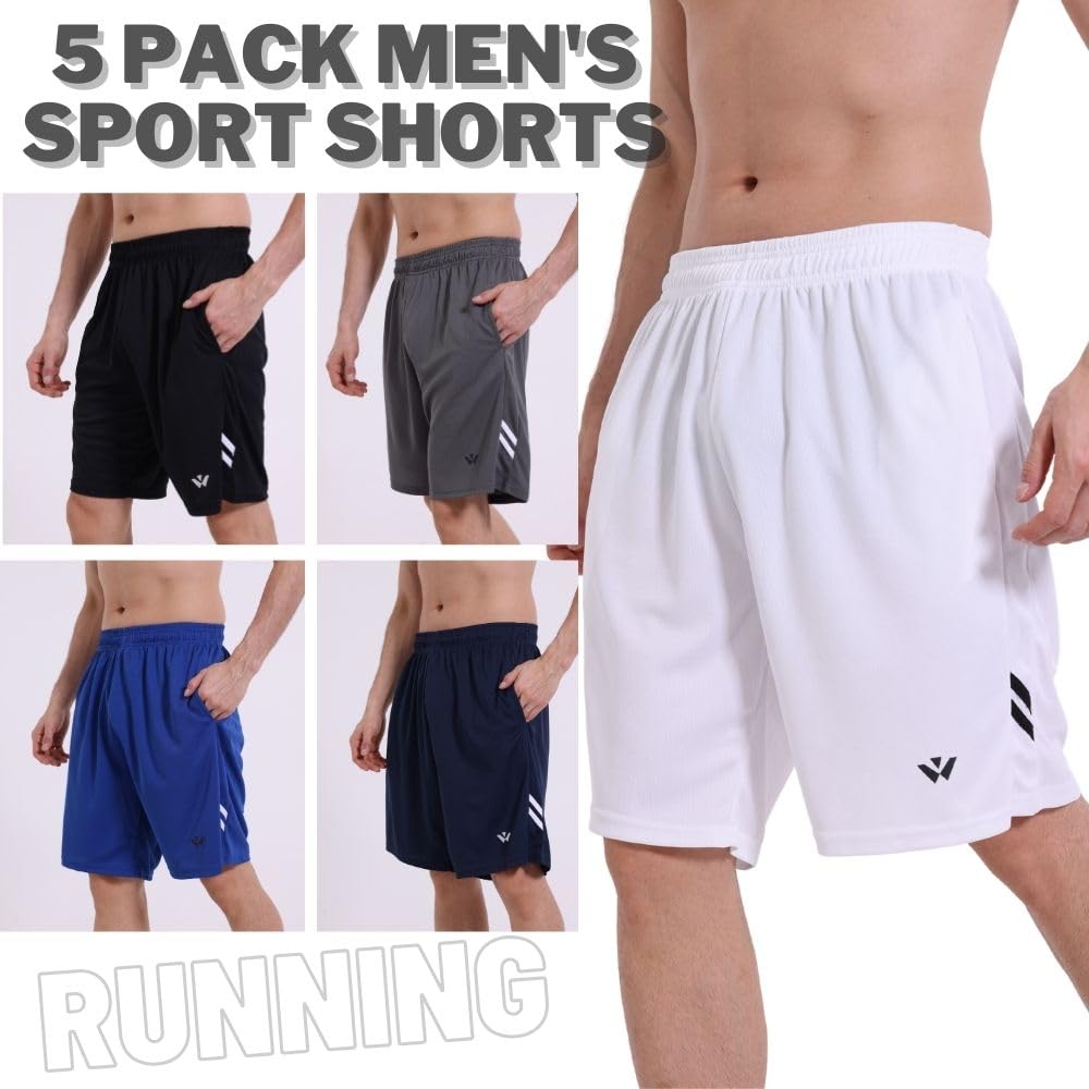 fovdtaa 5 Pack Mens Sports Shorts Men's Athletic Shorts with Pockets and Elastic Waistband, Quick Dry Workout Shorts for Men Running Trousers