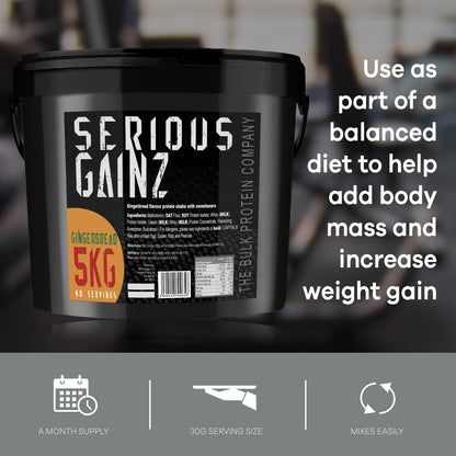 The Bulk Protein Company, SERIOUS GAINZ - Whey Protein Powder - Weight Gain, Mass Gainer - 30g Protein Powders (Strawberry, 5kg)