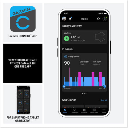 Garmin Connect app screen on smartphone showing walking and sleep metrics