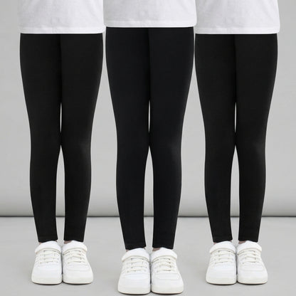 Black girls' cotton leggings, 3-pack with full-length view
