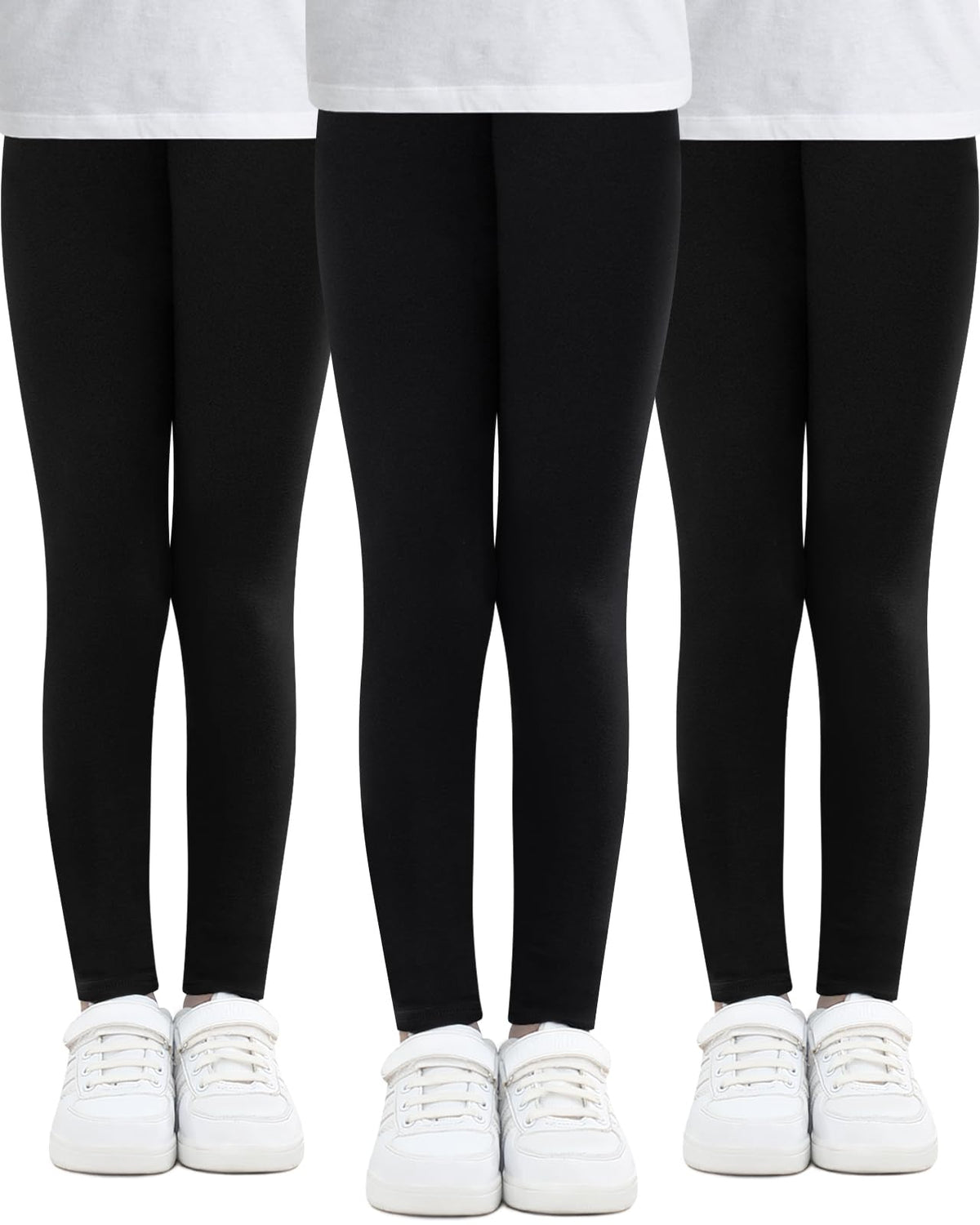 Black girls' cotton leggings, 3-pack with fitted legs and ankle cuffs