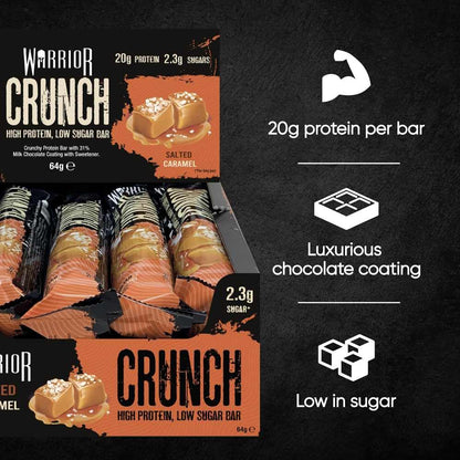 Warrior Crunch - High Protein Bars - 20g Protein Each Bar - Low Carb, Low Sugar Snack - 12 Pack x 64g (Variety Pack)