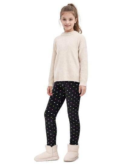 Girls’ fleece-lined thermal leggings, navy star/dot print with elastic waistband
