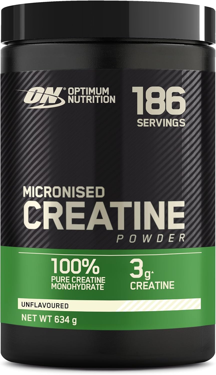 Optimum Nutrition Micronised Creatine Powder, 100% Pure Creatine Monohydrate Powder for Performance and Muscle Power, Unflavoured Shake, 186 Servings, 634 g