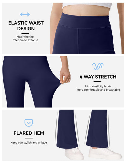JOCMIC girls high-waisted flared leggings, navy blue, elastic waistband