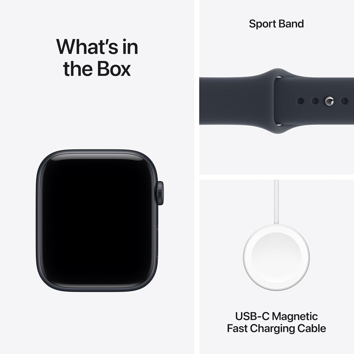 Smartwatch front view with USB-C magnetic fast charging cable included