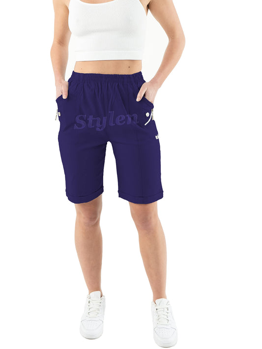 URBAN STITCH Womens Capri Trousers Shorts with Pockets Casual Wear Full Length Trousers Elasticated High Waist Pants Lounge Wear Plus Size