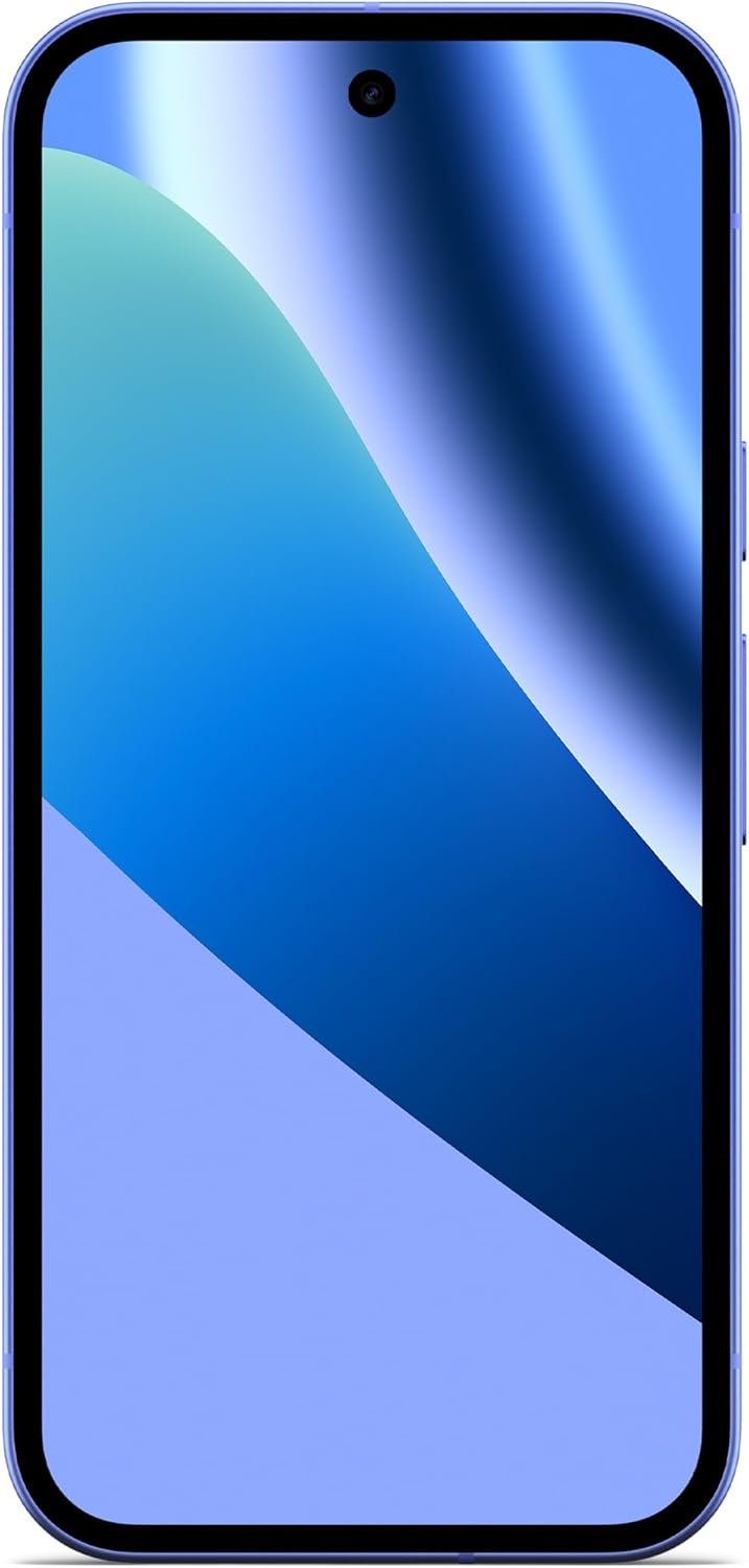 Blue unlocked 5G smartphone front with curved display and front camera