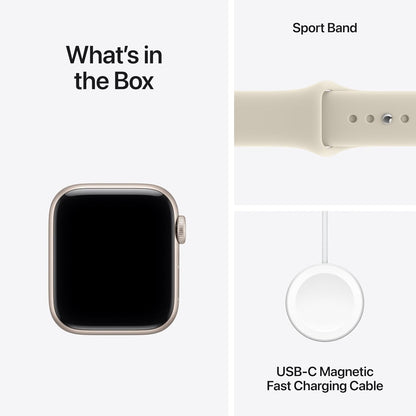 Apple Watch SE 3 GPS smartwatch with starlight sport band and black screen