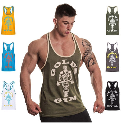 Gold's Gym GGVST004 Men's Training Sports Fitness Tank Top Muscle Joe Contrast Stringer Vest