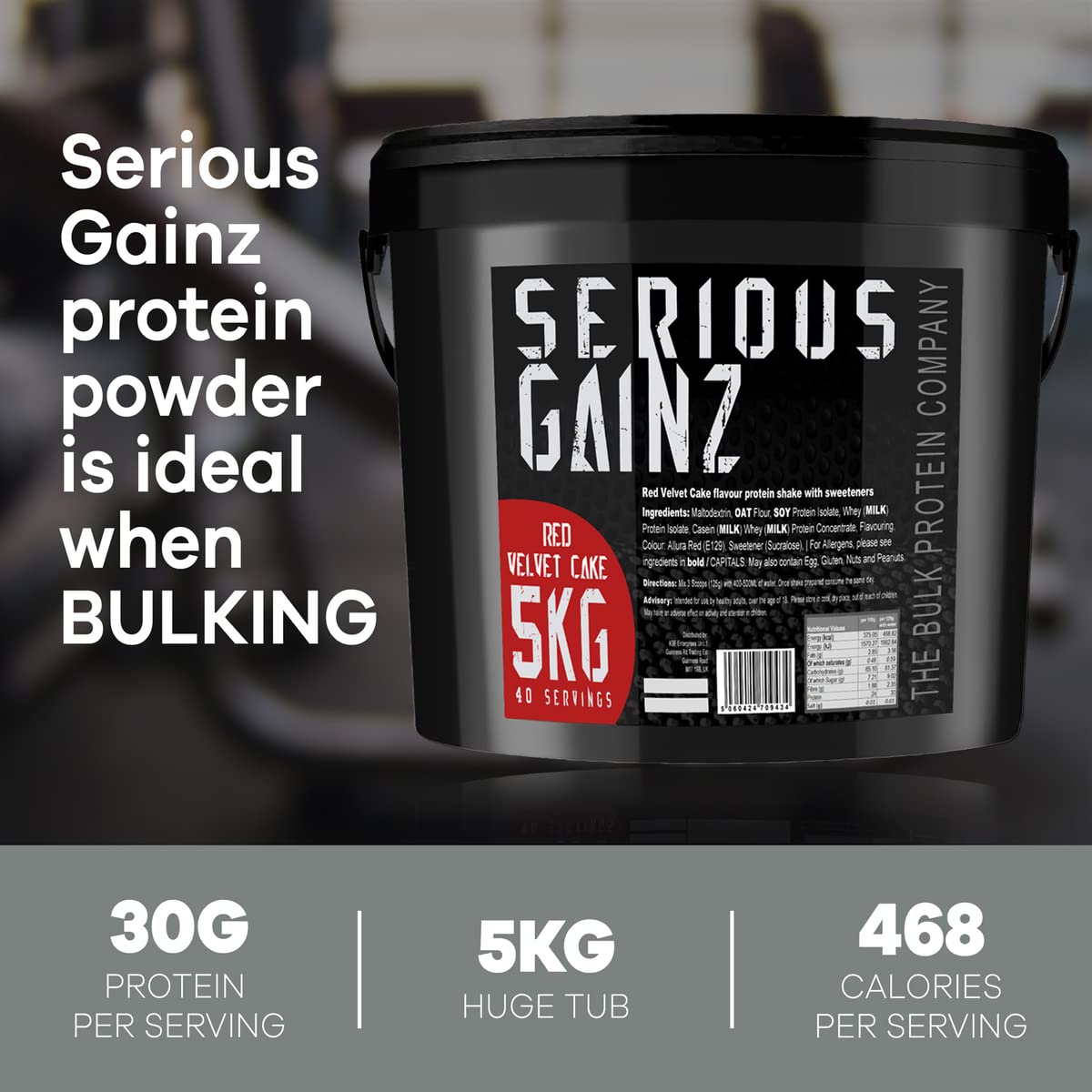 The Bulk Protein Company, SERIOUS GAINZ - Whey Protein Powder - Weight Gain, Mass Gainer - 30g Protein Powders (Strawberry, 5kg)