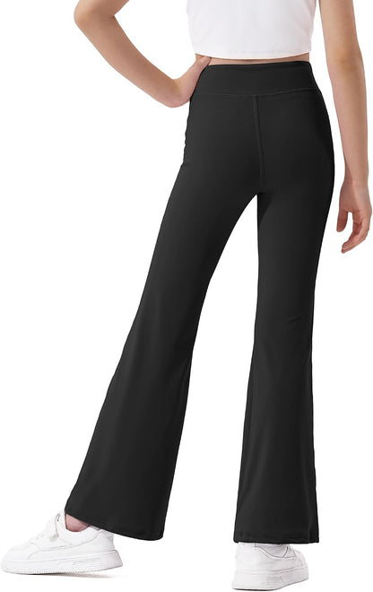 JOCMIC girls high-waisted flared leggings, black; full-length bell-leg fit
