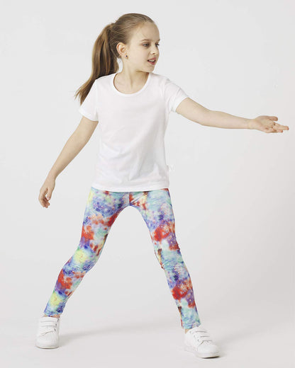 Girls galaxy leggings, colorful nebula print, elastic waistband, full-length legs