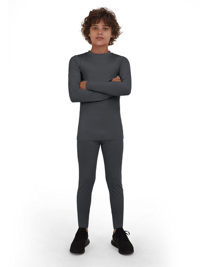 PowerLayer Skins for Boys Kids Base Layer Thermal Long Sleeve Top & Tights Football Compression Set