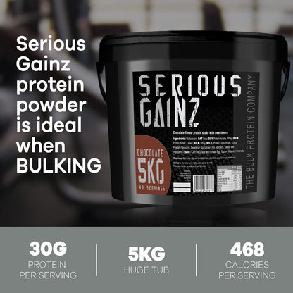 The Bulk Protein Company, SERIOUS GAINZ - Whey Protein Powder - Weight Gain, Mass Gainer - 30g Protein Powders (Strawberry, 5kg)