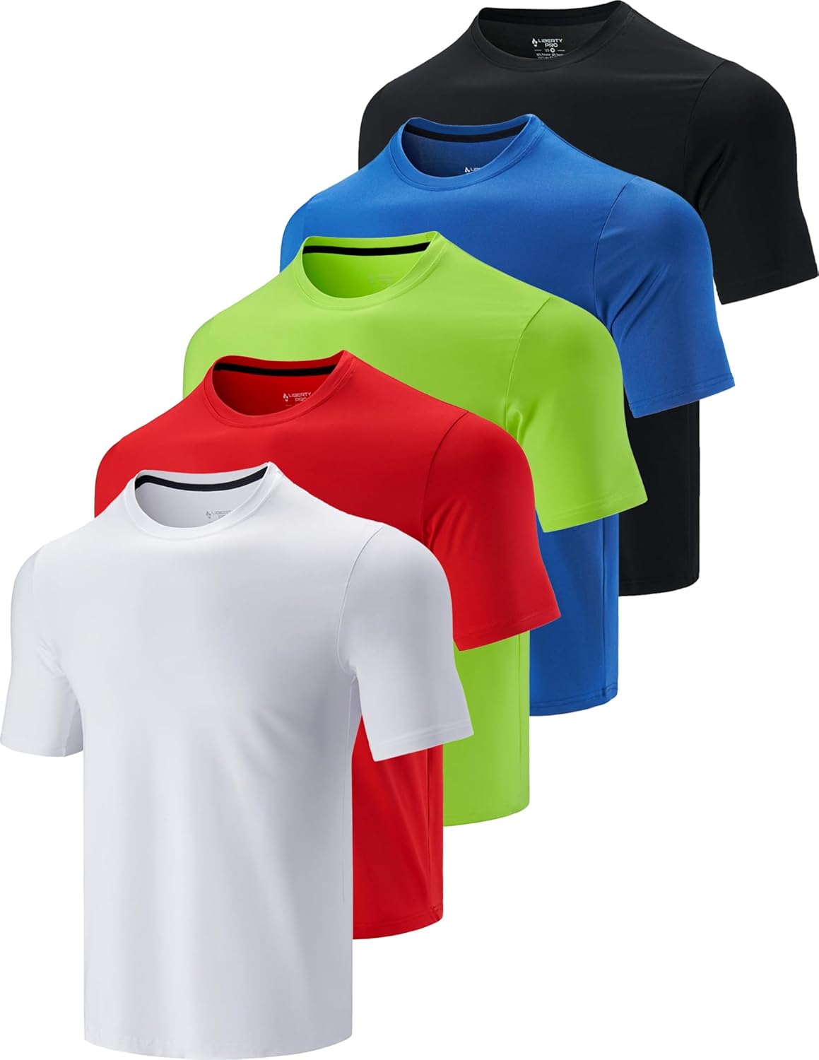 Liberty Imports 5 Pack Men’s Active Quick Dry Crew Neck T Shirts | Athletic Running Gym Workout Short Sleeve Tee Tops Bulk