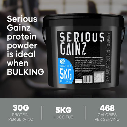 The Bulk Protein Company, SERIOUS GAINZ - Whey Protein Powder - Weight Gain, Mass Gainer - 30g Protein Powders (Strawberry, 5kg)