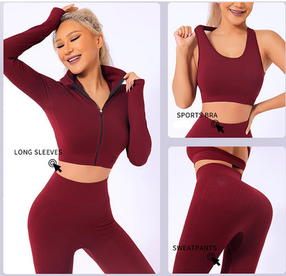 Veriliss Women's 3pcs Gym Tracksuit Sweatsuit Women's Activewear Sets 2024 Sport Yoga Fitness Clothing Ladies Workout Outfit Sportsuits for Running Jogging