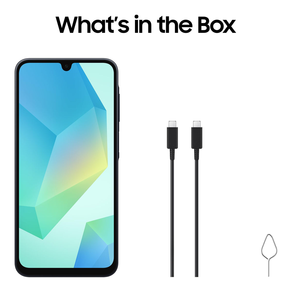 Samsung Galaxy A16 4G smartphone box contents with USB-C cables and SIM tool