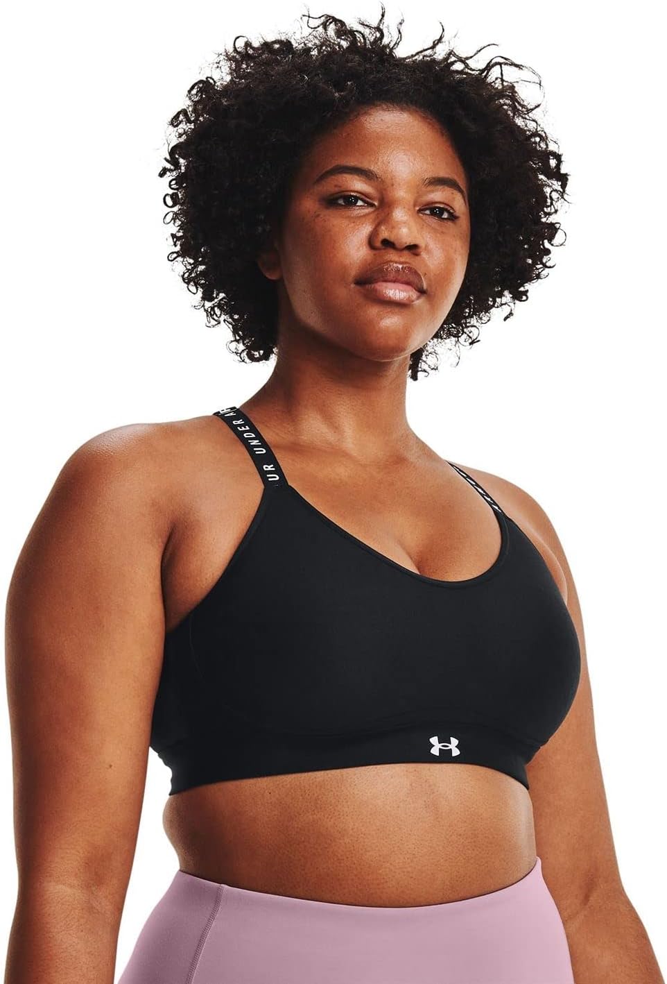 Under Armour Women's Infinity Covered Low-Impact Sports Bra, Opaque, (001) Black/Black/White, S