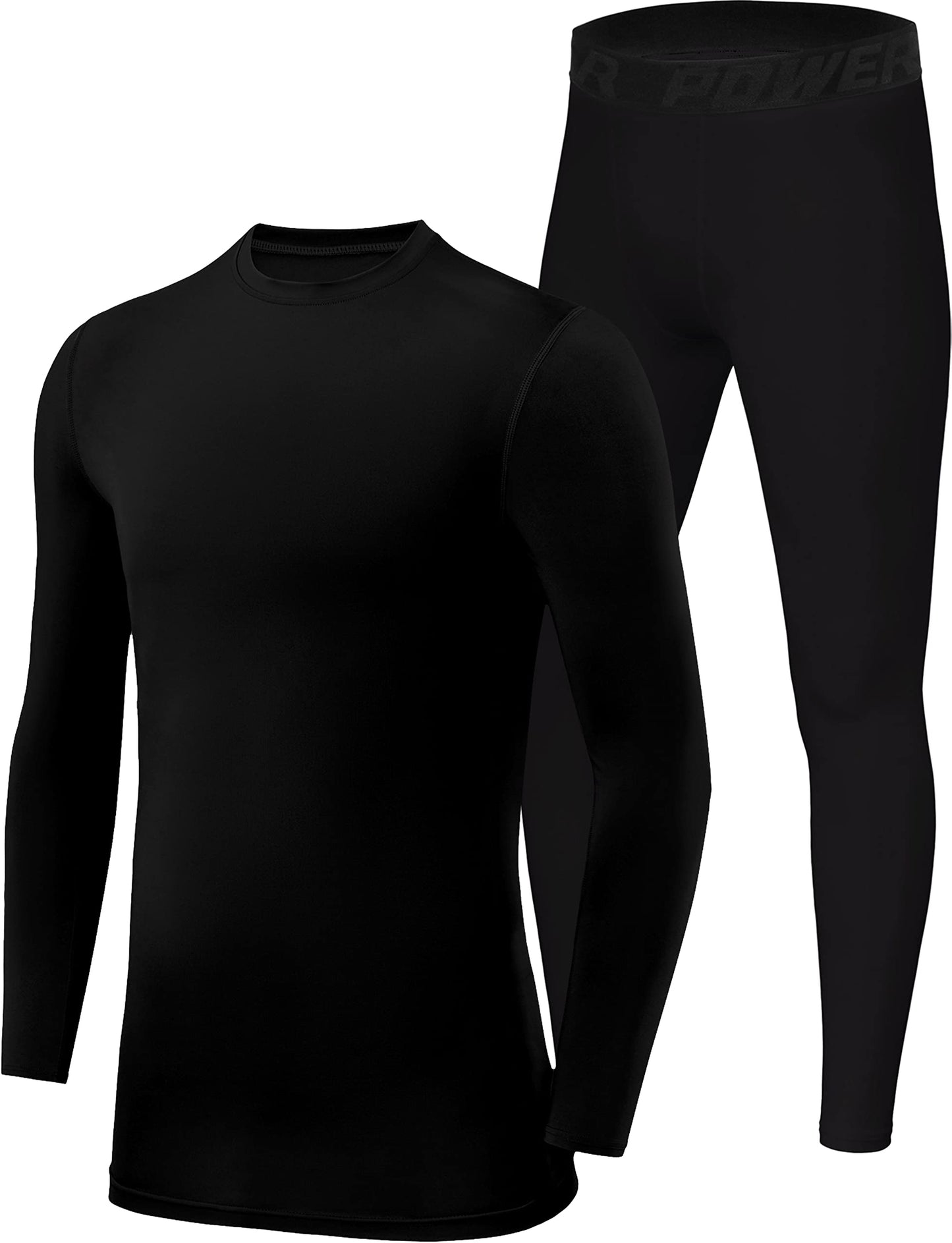 PowerLayer Skins for Boys Kids Base Layer Thermal Long Sleeve Top & Tights Football Compression Set