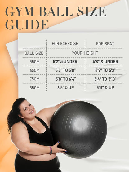 PhysKcal Gym Ball 55-85cm Exercise Swiss Ball
