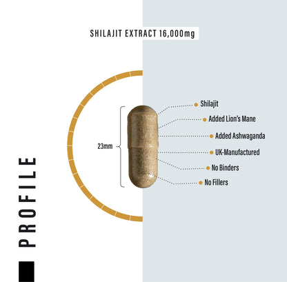 Shilajit Capsules 16,000mg -120 Days Supply - 60% Fulvic Acid - Added Ashwagandha, Lions Mane, Turmeric and Black Pepper - High Strength Himilayan Shalajit Resin