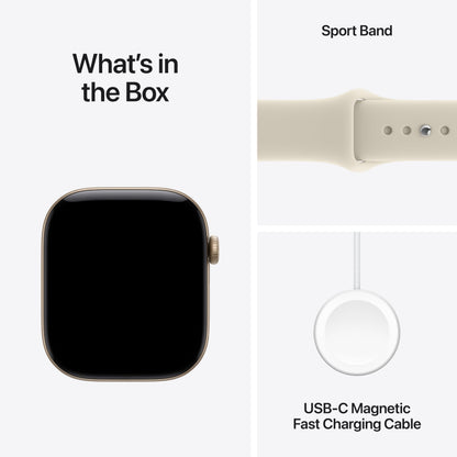 Apple Watch GPS smartwatch with sport band, plus USB-C magnetic fast charging cable.