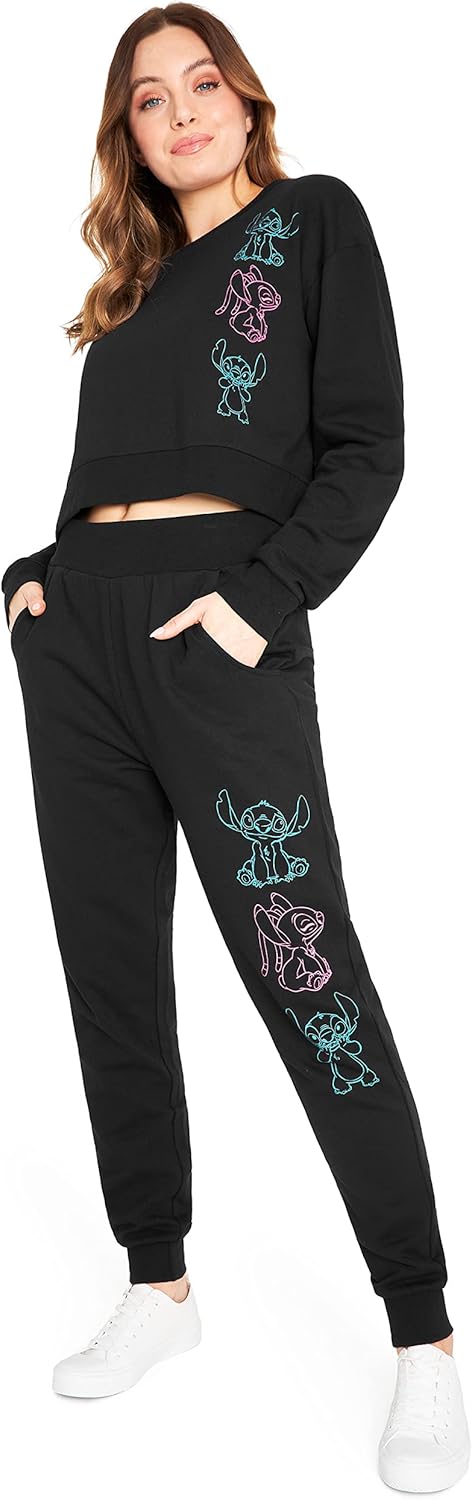 Disney Tracksuit Womens Full Set, Stitch Crop Top Loungewear Set