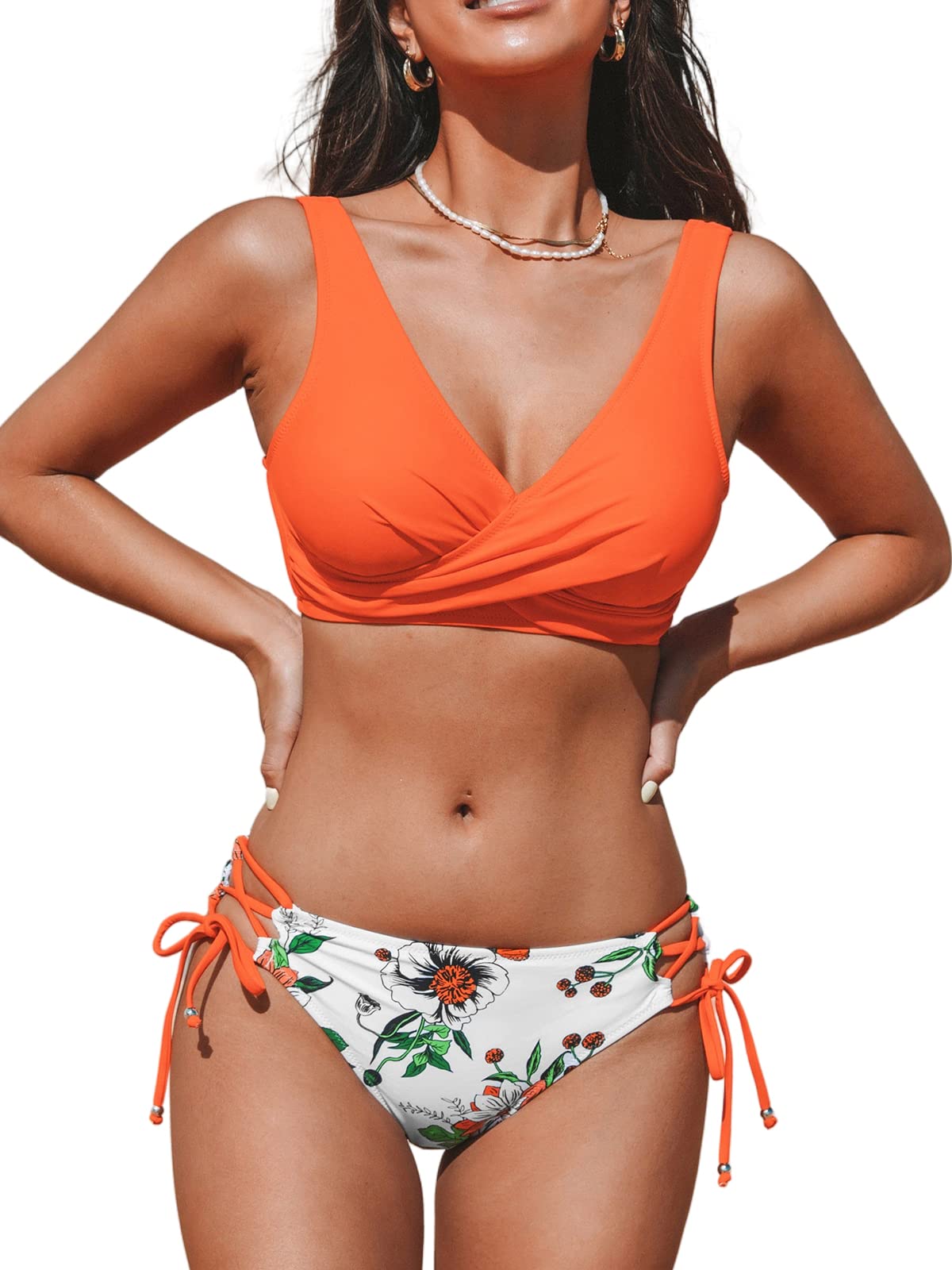 CUPSHE Women's Bikini Set Twist Front Tie Side Bikini Swimsuit Two Piece Swimwear Bathing Suits