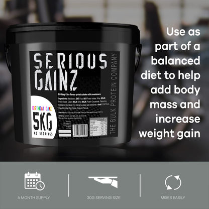 The Bulk Protein Company, SERIOUS GAINZ - Whey Protein Powder - Weight Gain, Mass Gainer - 30g Protein Powders (Strawberry, 5kg)