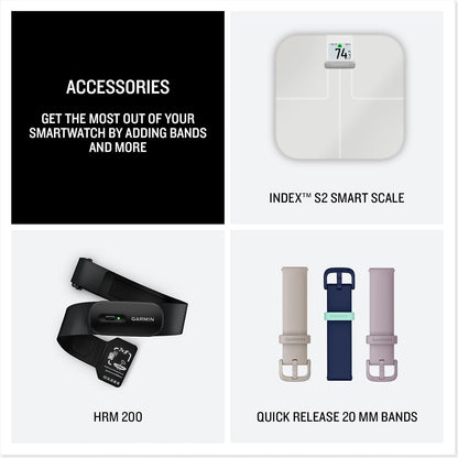 Smartwatch accessory set with HRM 200 sensor and 20 mm quick-release bands.