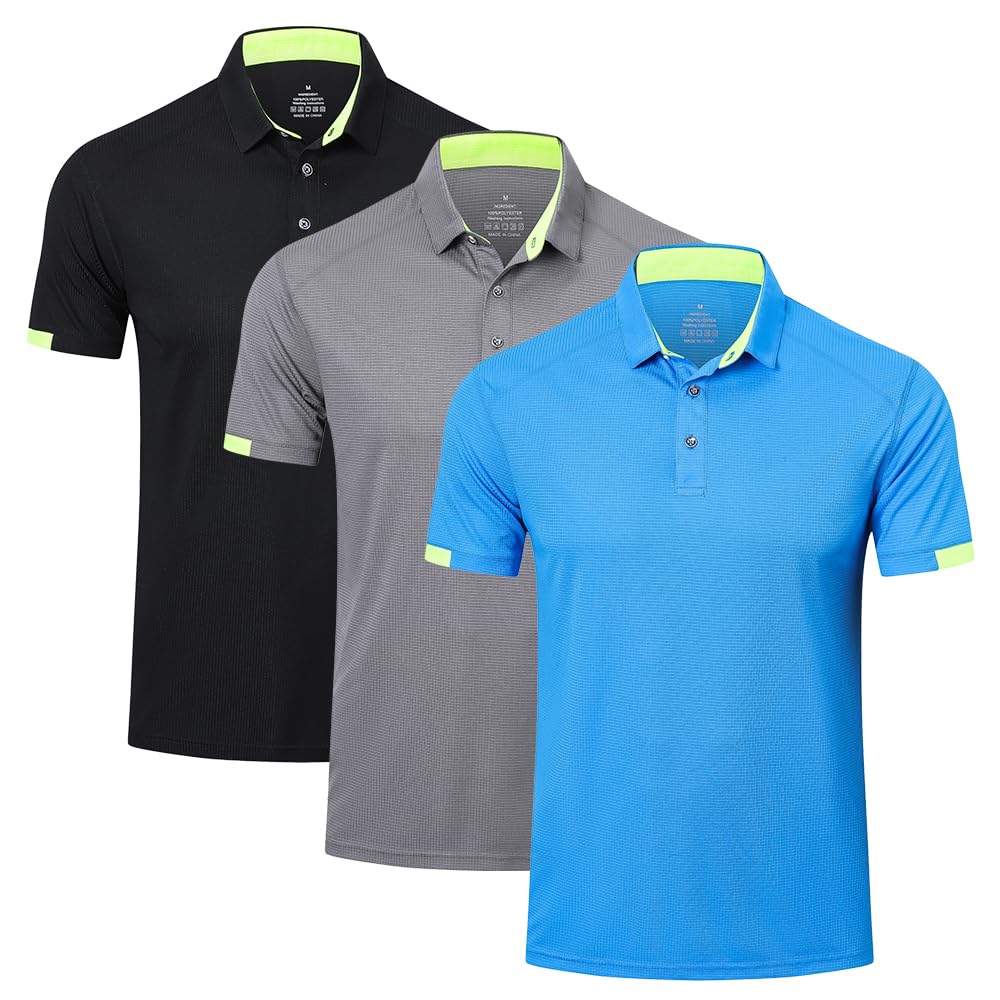 HUAKANG 3 Pack Mens Polo Shirts Short Sleeve Breathable Quick Dry Golf Polo Shirts Mens Running Sports Tee Top Gym Workout Polo T Shirts