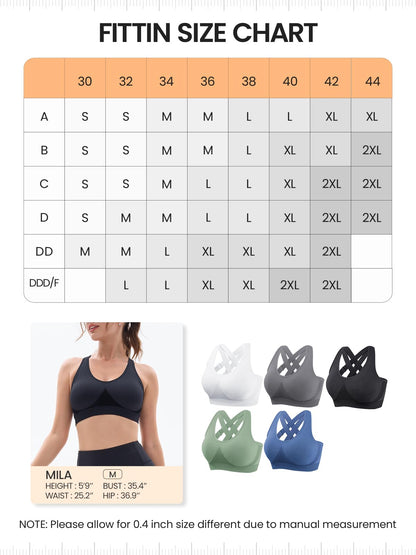 FITTIN Sports Bras for Women Padded: Adjustable Cross Back Seamless Bras Pack for Workout Yoga