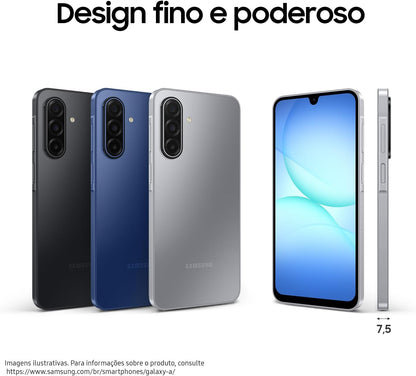 Set of smartphones in black, blue, and silver with side profile and rear triple cameras