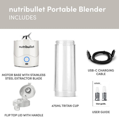 nutribullet Portable Blender in Black - Powerful Extractor Blade, 475ml Cup, To-Go Lid, USB-C Charging Cable & User Guide - Delivers 15+ Blending Cycles - Healthy Shakes On The Move