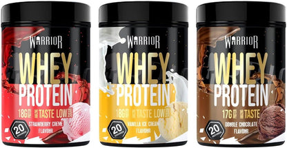 Warrior Whey Protein Powder 500g - Up to 36g* Protein per Shake – Low Sugar - Muscle Growth and Recovery Drink - Amazing Taste - 20 Servings - GMP Certified (Double Chocolate)