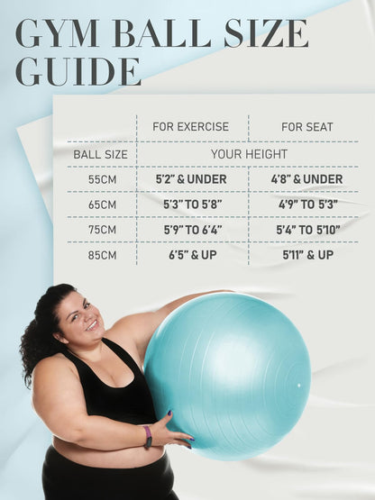 PhysKcal Gym Ball 55-85cm Exercise Swiss Ball