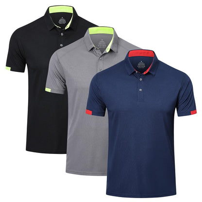 HUAKANG 3 Pack Mens Polo Shirts Short Sleeve Breathable Quick Dry Golf Polo Shirts Mens Running Sports Tee Top Gym Workout Polo T Shirts