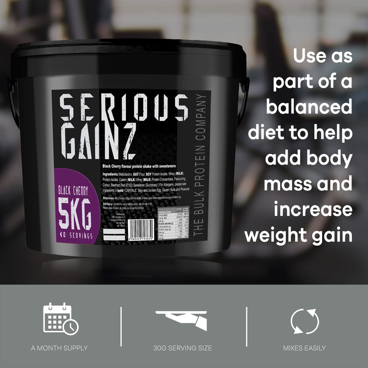 The Bulk Protein Company, SERIOUS GAINZ - Whey Protein Powder - Weight Gain, Mass Gainer - 30g Protein Powders (Strawberry, 5kg)